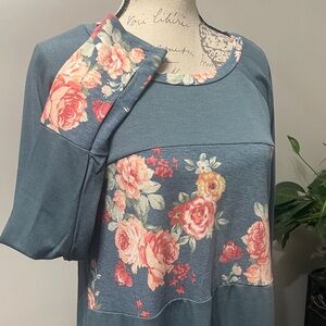 Floral Long Sleeve Top - Blue and Pink
